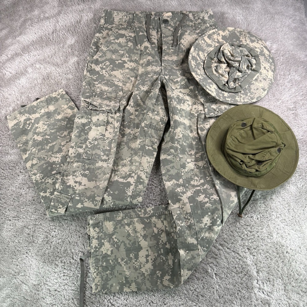 US Army ACU Combat Pants 30x34 Digital Camo Boonie Hats Military Uniform Lot